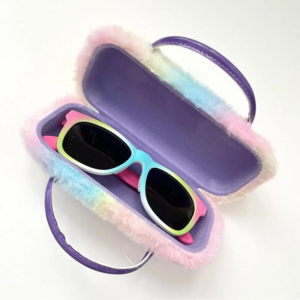 Girls Rainbow Sunglasses And Fuzzy Rainbow Unicorn Case Set!
